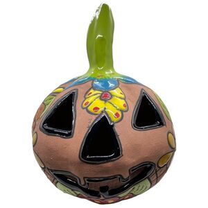 Talavera Mexican Pottery Jack O` Lantern Pumpkin Halloween Large Folk Art Decor